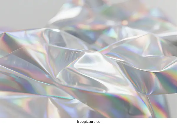 A close-up view of iridescent crumpled plastic material