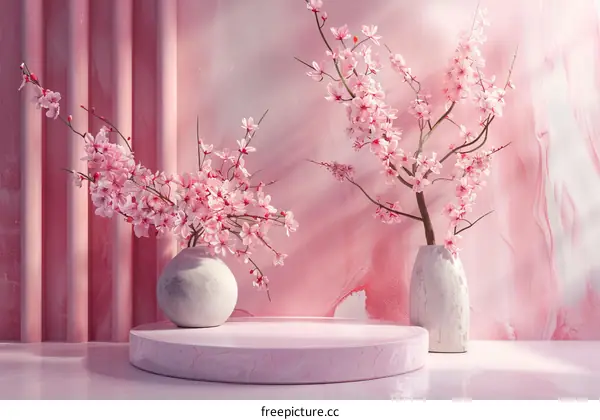 Pink Cherry Blossom Arrangement on a Round Stage