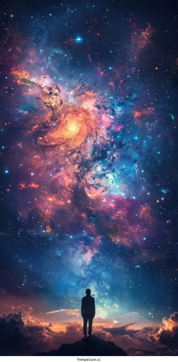 Man Marvels at the Vastness of the Starry Night Sky