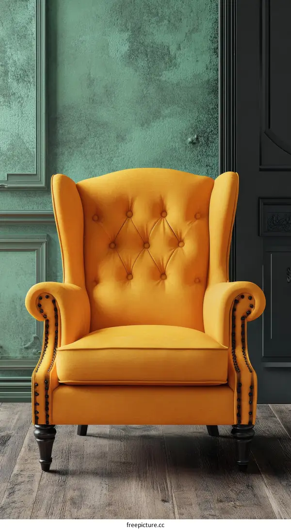 Mustard Yellow Wingback Chair in a Classic Interior