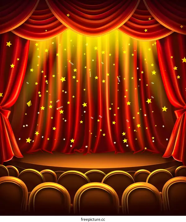 Red Stage Curtains with Golden Stars
