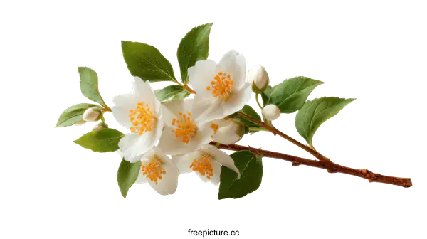 [Transparent Background PNG]Beautiful Jasmine Flowers Branch on White Background