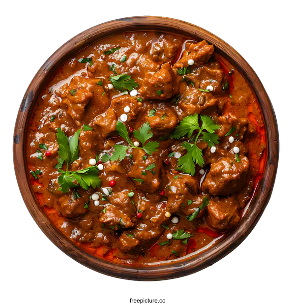 [Transparent Background PNG]A bowl of delicious beef stew with herbs and spices.