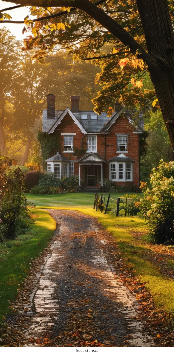 English Brick Cottage with Autumnal Driveway