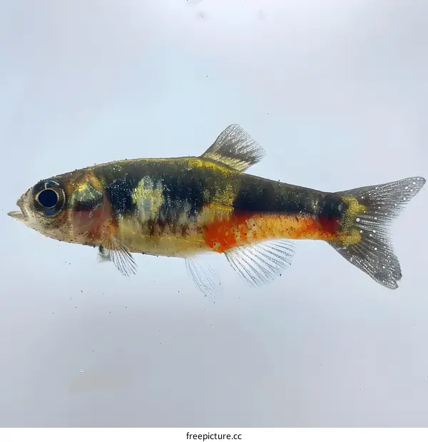 a small fish with red fins