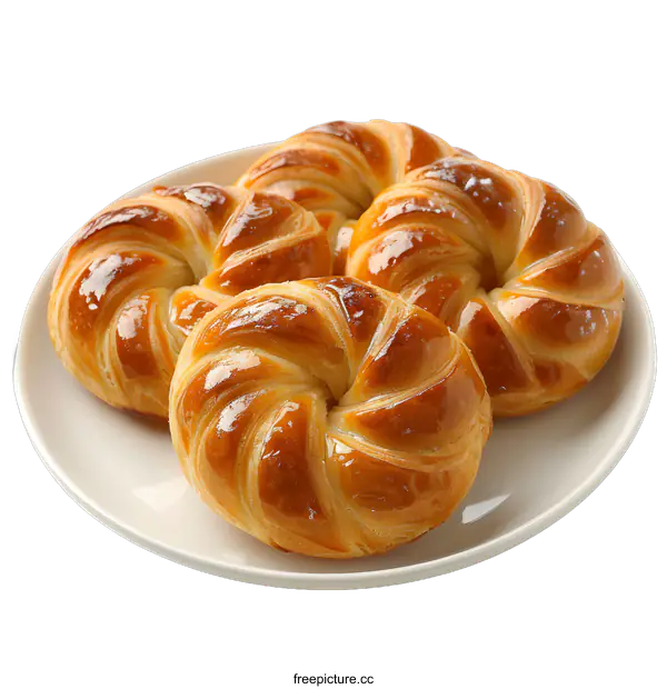 [Transparent Background PNG]Three golden brown pastries on a plate