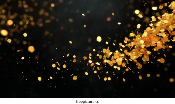 Golden Glitter Particles on Black Background