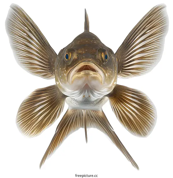 Brown Fish with Open Mouth and Fins