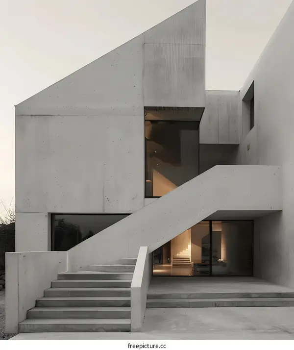 Modern Concrete House with Geometric Design and Staircase