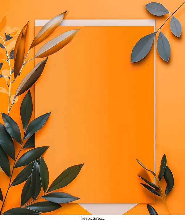 Orange Background with Green and Gold Leaves