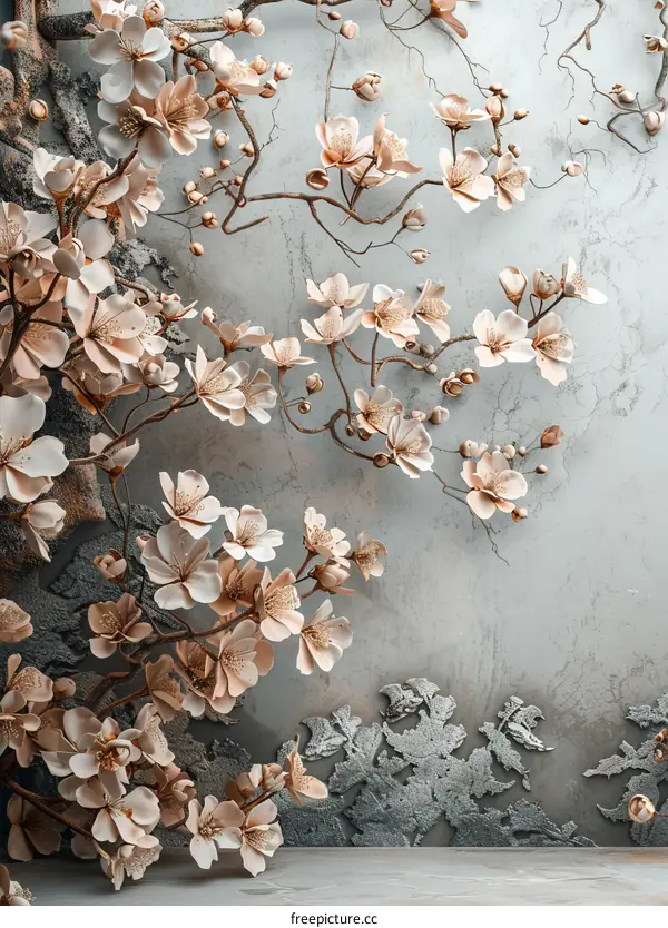 Delicate Floral Artwork on a Textured Wall
