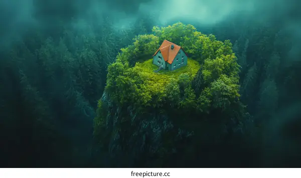 Misty Forest Home on a Clifftop