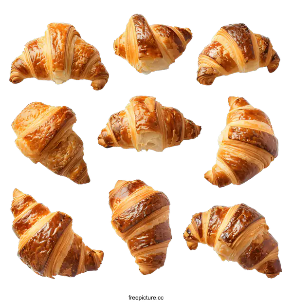 [Transparent Background PNG]Freshly Baked Croissants on White Background