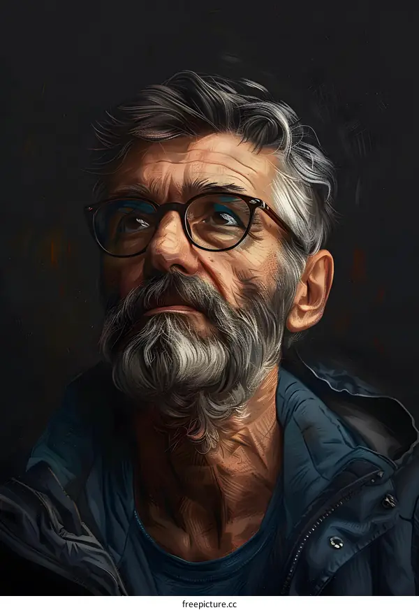 Digital Painting Portrait of a Senior Man with Glasses and a Beard
