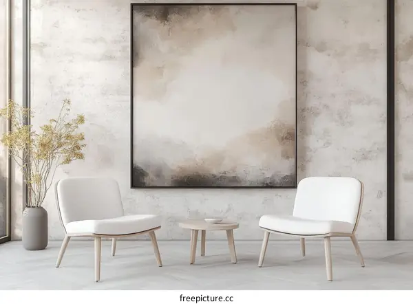 Modern Minimalist Living Room with Abstract Art