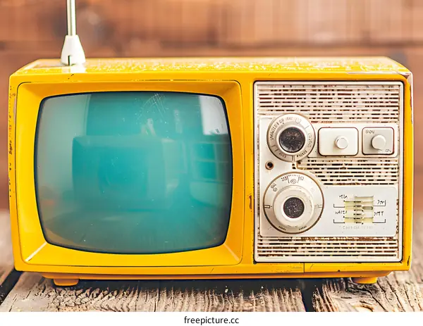 Vintage Yellow Television Set With Antenna