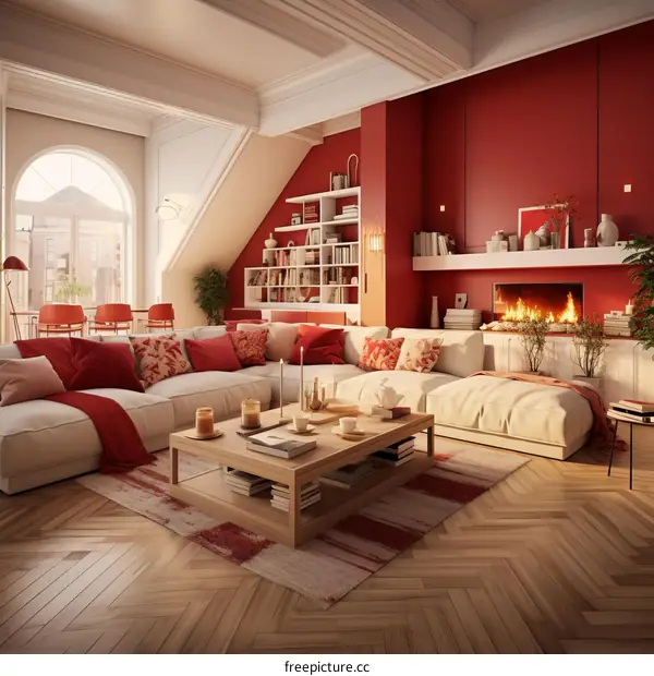 Cozy Living Room Interior with Fireplace and Windows