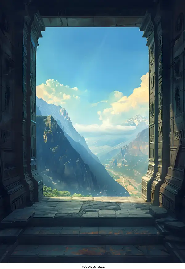 Mountain View From Ancient Stone Gateway