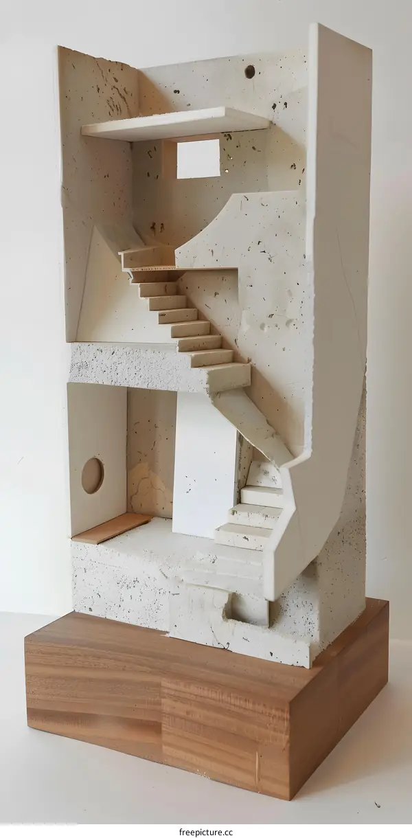 Concrete Model Architecture With Stairs and Windows