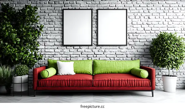 Modern Cozy Living Room Interior Design with Blank Frames