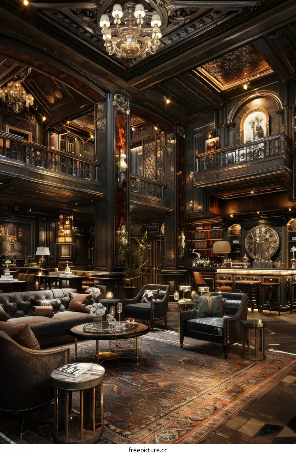 Dark Luxurious Interior Design of a Grand Lounge