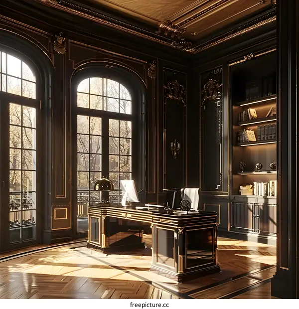 Modern Black and Gold Office Interior Design