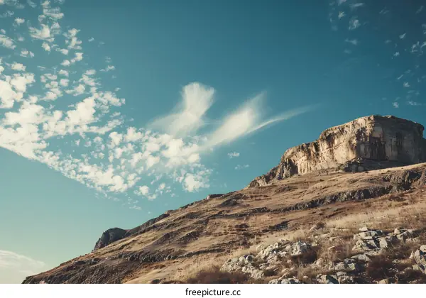 Stunning View of Mountain Range and Blue Sky with White Clouds