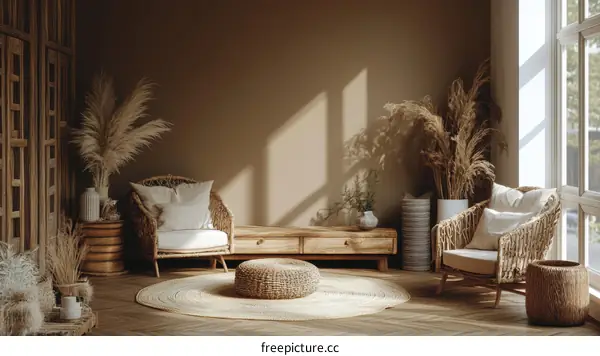 Bohemian Living Room Interior Design Illustration