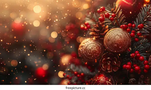 Christmas background with red and gold ornaments