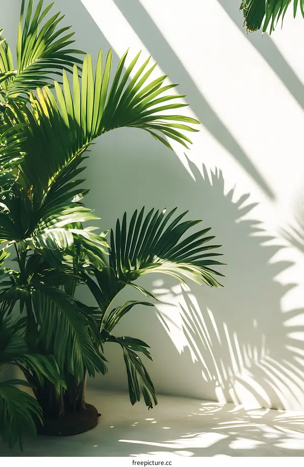 Palm Tree Leaves Against White Wall