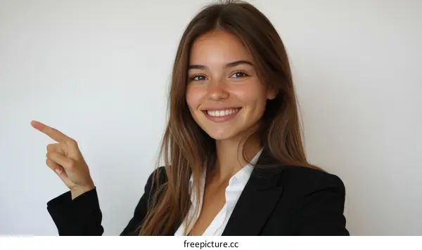 Smiling Business Woman Pointing