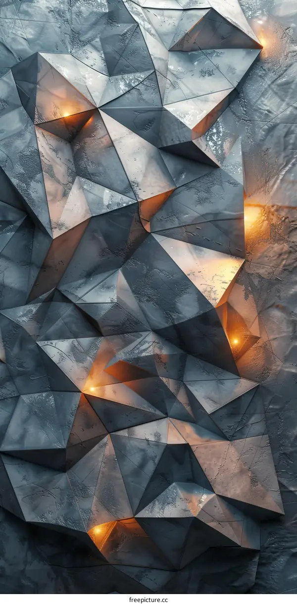 Glowing Orange and Gray Geometric Cracks