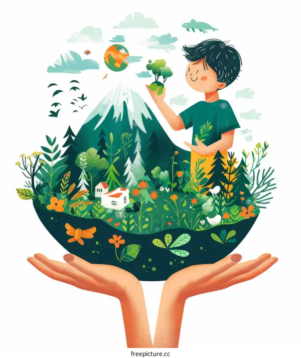 Smiling Boy Holding Earth, Symbol of Hope for the Future