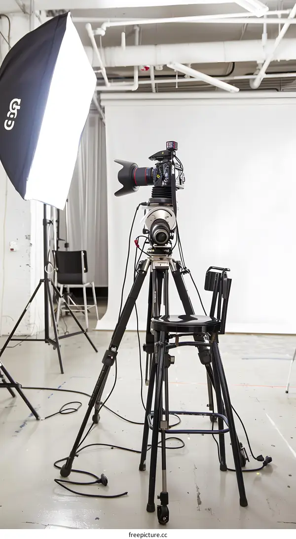 Professional Studio Camera Setup with Tripod and Lights