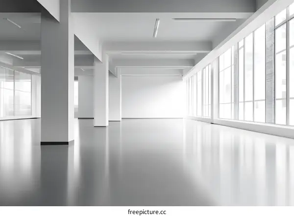 Modern Empty White Room with Large Windows