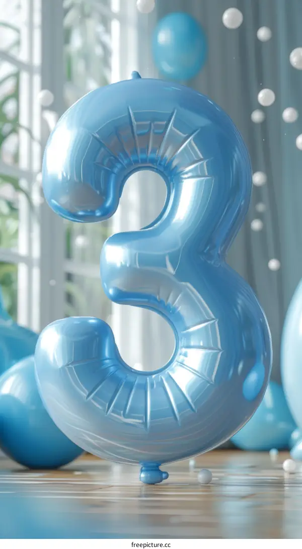 Blue 3D number three balloon