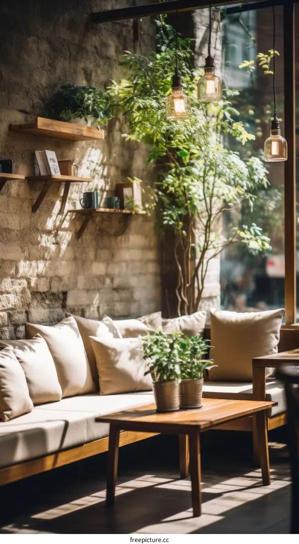Indoor plants and sunlight in a cozy living room