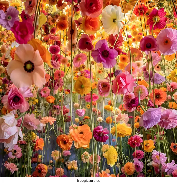 Colorful Flower Arrangement Hanging From Ceiling