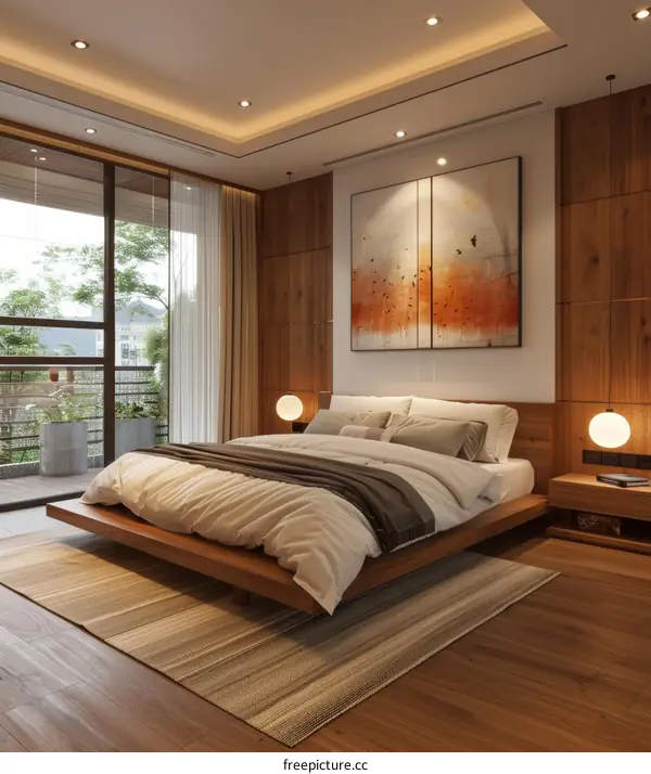Japanese-style wooden bedroom