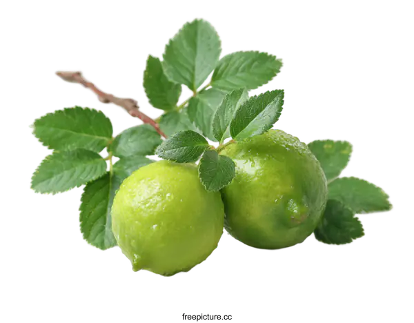 [Transparent Background PNG]Fresh Green Limes on a Branch