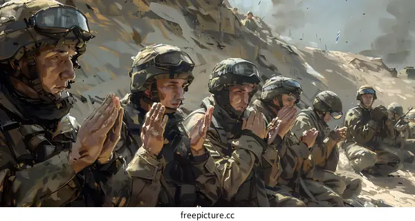 soldiers praying in battlefield