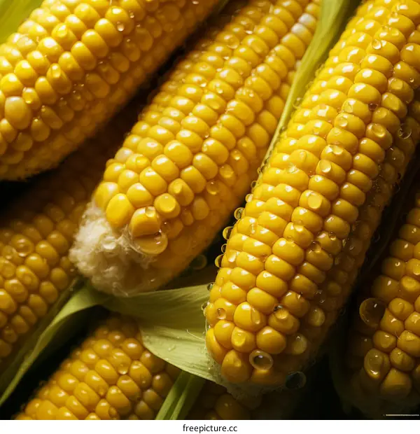 Close-up of yellow corn on the cob with water drops