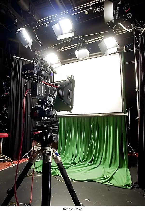 Professional Video Studio Setup with Green Screen and Lighting