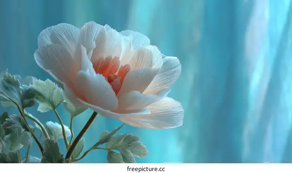 Delicate White Flower in Teal Background