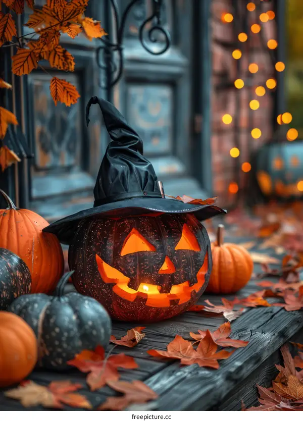 Halloween Pumpkin with Witch Hat
