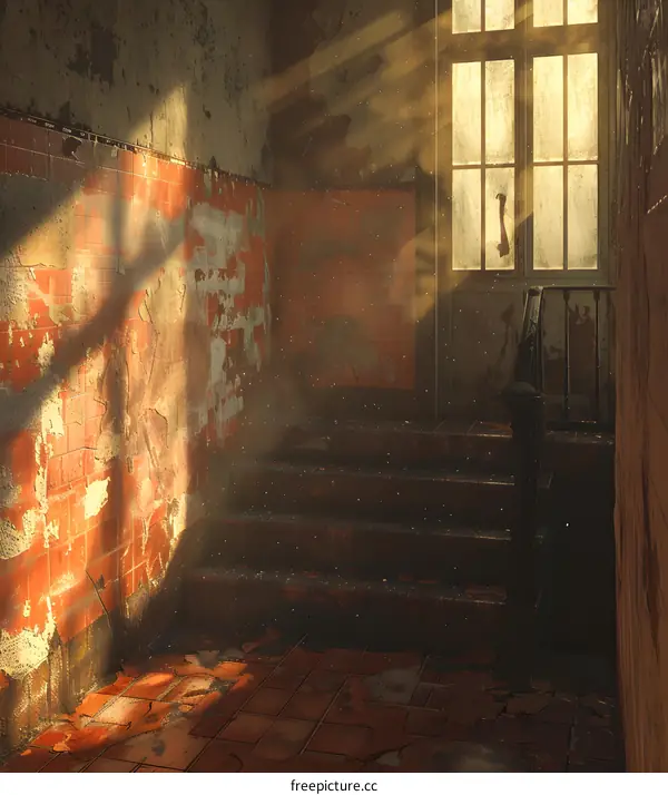 Dusty Staircase Leading to a Sunlit Window