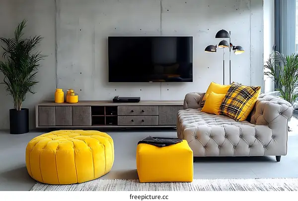Modern Living Room with Yellow Accents