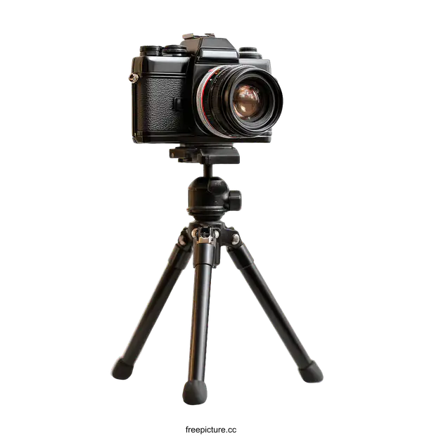 [Transparent Background PNG]Vintage Black Camera on Tripod Isolated