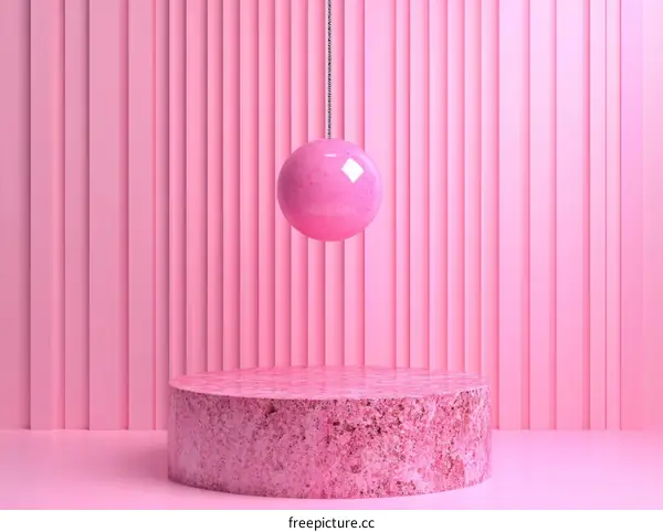 Pink Geometric Display Podium with Hanging Sphere