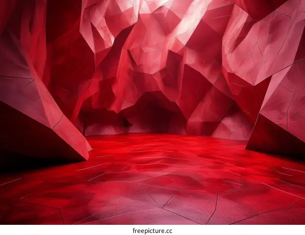 Red Crystal Cave: Futuristic Glowing Light